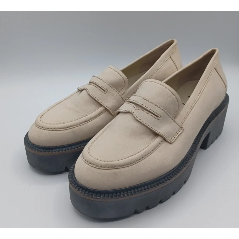 Free People Women's Decker Penny Loafers in Cream, EUR‎ 41, US 10.5 Chunky Sole